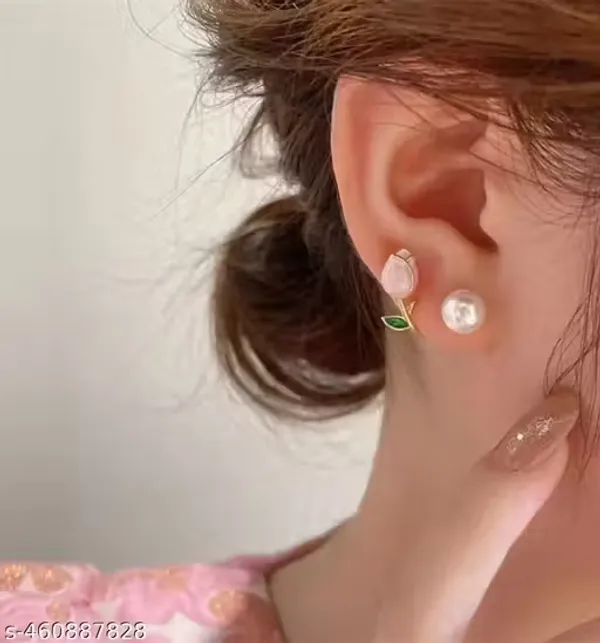 White_&_Pink_Tulip_Flower_Pearl_Earrings
