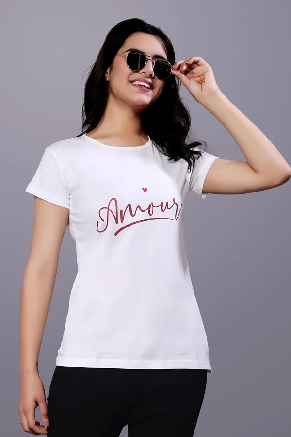 White_Casual_Top_With_Regular_Sleeves_And_Comfortable,_Stylish_For_Everyday_Wear_And_Relaxed_Looks_Regular_Fit_T-Shirt_For_Women