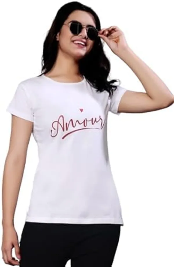 White_Casual_Top_With_Regular_Sleeves_And_Comfortable,_Stylish_For_Everyday_Wear_And_Relaxed_Looks_Regular_Fit_T-Shirt_For_Women