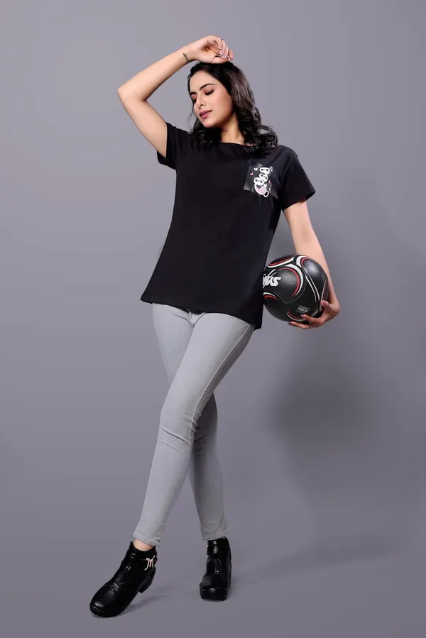 Black_Cotton_Long_Polo_Stylish,_Comfortable_For_Everyday_Outfits_And_Relaxed_Looks_Regular_Fit_T-Shirt_For_Women
