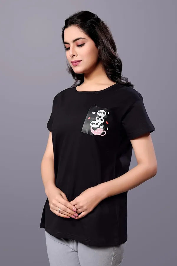 Black_Cotton_Long_Polo_Stylish,_Comfortable_For_Everyday_Outfits_And_Relaxed_Looks_Regular_Fit_T-Shirt_For_Women