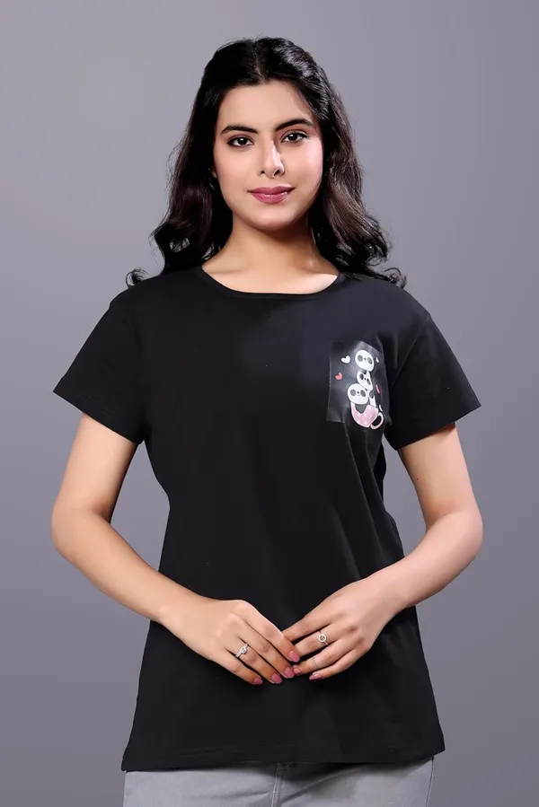 Black_Cotton_Long_Polo_Stylish,_Comfortable_For_Everyday_Outfits_And_Relaxed_Looks_Regular_Fit_T-Shirt_For_Women