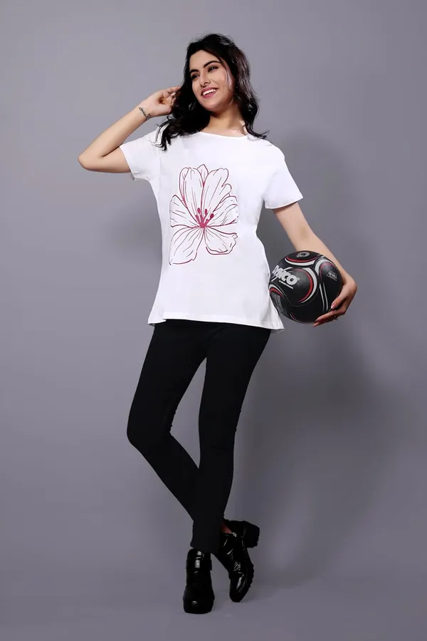White_Modern_Cotton_Printed_Regular_Fit,_Stylish_&_Comfortable_Regular_Fit_T-Shirt_For_Women