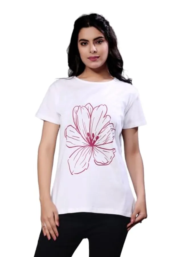 White_Modern_Cotton_Printed_Regular_Fit,_Stylish_&_Comfortable_Regular_Fit_T-Shirt_For_Women