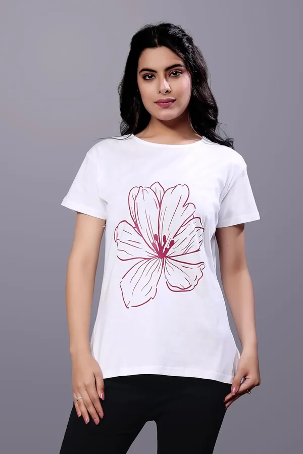 White_Modern_Cotton_Printed_Regular_Fit,_Stylish_&_Comfortable_Regular_Fit_T-Shirt_For_Women
