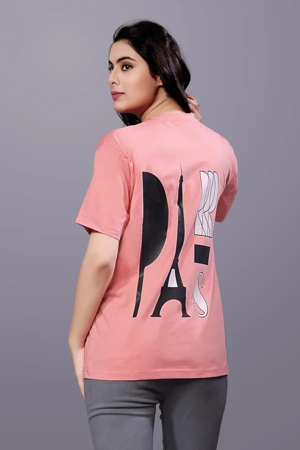 Peach_Cotton_Top_With_Letter_Print_Stylish,_Comfortable,_And_Trendy_Design_Casual_Outfits_Regular_Fit_T-Shirt_For_Women