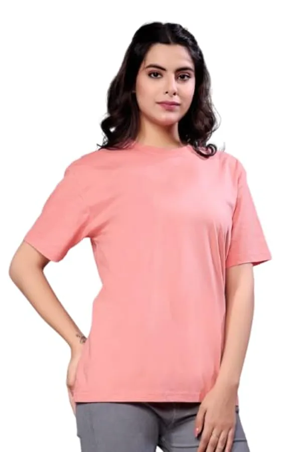 Peach_Cotton_Top_With_Letter_Print_Stylish,_Comfortable,_And_Trendy_Design_Casual_Outfits_Regular_Fit_T-Shirt_For_Women