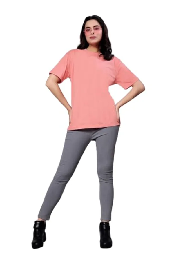 Peach_Cotton_Top_With_Letter_Print_Stylish,_Comfortable,_And_Trendy_Design_Casual_Outfits_Regular_Fit_T-Shirt_For_Women