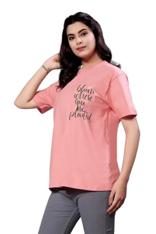 Peach_Digital_Printed_Cotton_Stylish_And_Versatile_Casual_Wear_With_Bold_Graphics_Regular_Fit_T-Shirt_For_Women