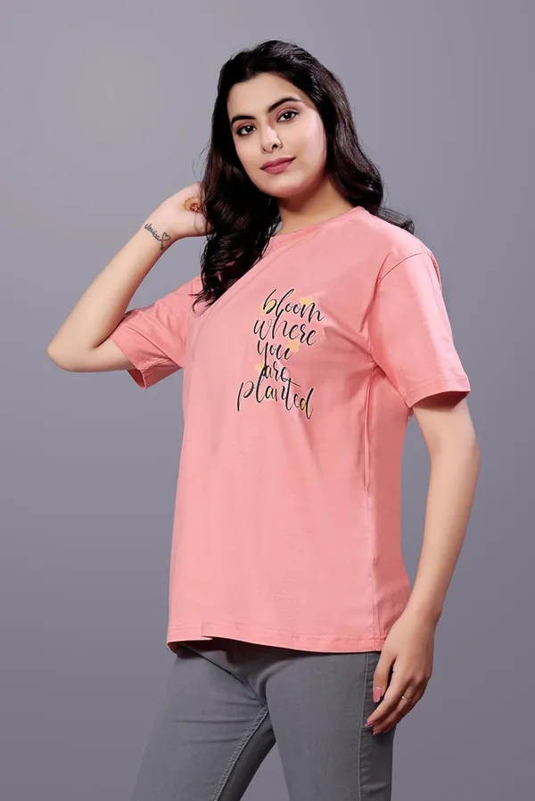 Peach_Digital_Printed_Cotton_Stylish_And_Versatile_Casual_Wear_With_Bold_Graphics_Regular_Fit_T-Shirt_For_Women