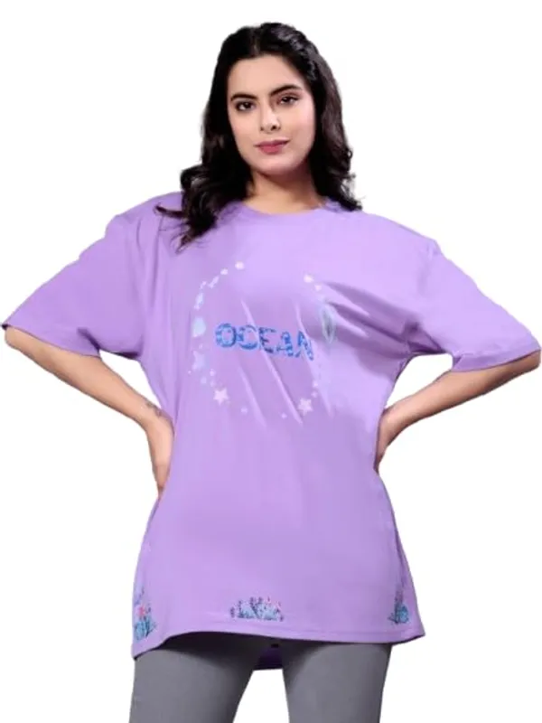 Lavender_Cotton_Top_With_Digital_Prints_Sophisticated_Design,_Stylish_Comfort_Oversize_T-Shirt_For_Women