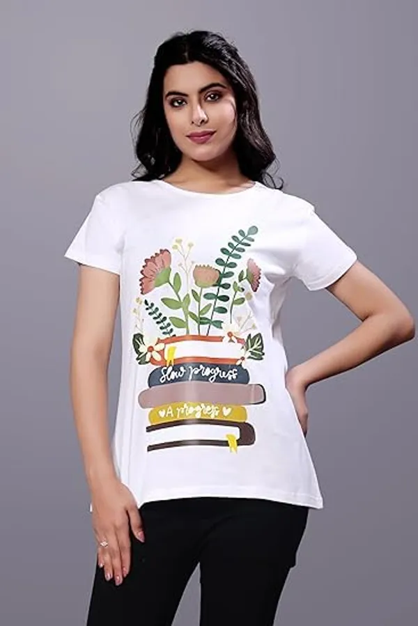 White_Printed_Stylish_Cotton_Top,_Comfortable_And_Trendy_Design,_Perfect_Regular_Fit_T-Shirt_For_Women