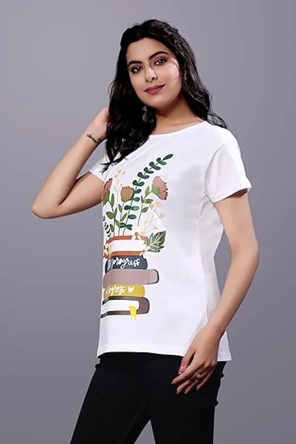 White_Printed_Stylish_Cotton_Top,_Comfortable_And_Trendy_Design,_Perfect_Regular_Fit_T-Shirt_For_Women
