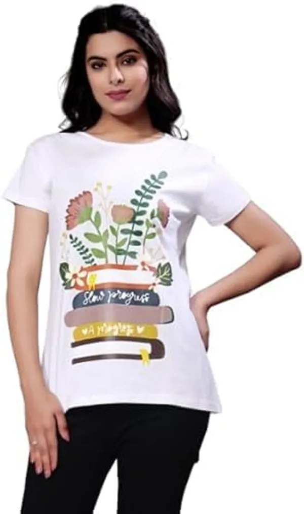 White_Printed_Stylish_Cotton_Top,_Comfortable_And_Trendy_Design,_Perfect_Regular_Fit_T-Shirt_For_Women