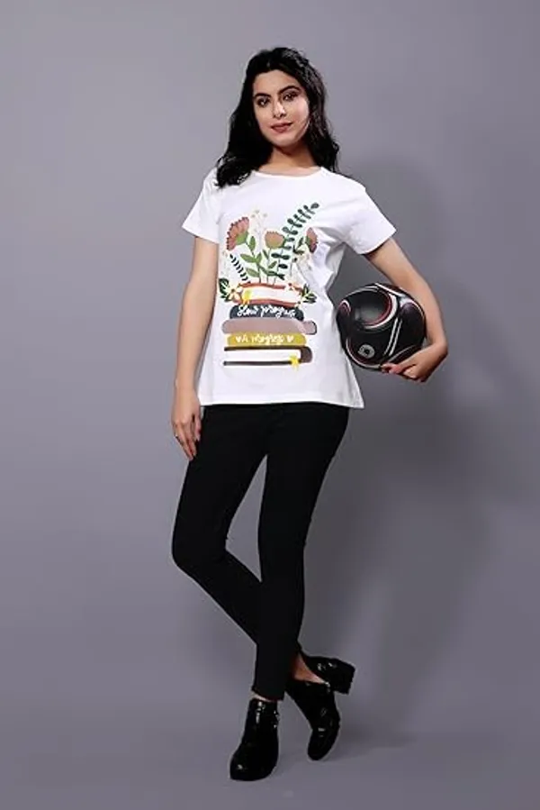 White_Printed_Stylish_Cotton_Top,_Comfortable_And_Trendy_Design,_Perfect_Regular_Fit_T-Shirt_For_Women