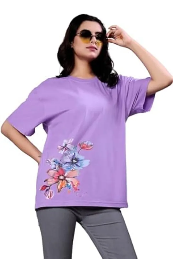 Lavender_Cotton_Top_With_Digital_Prints_Sophisticated_Design_Stylish_Comfort_Oversize_T-Shirt_For_Women
