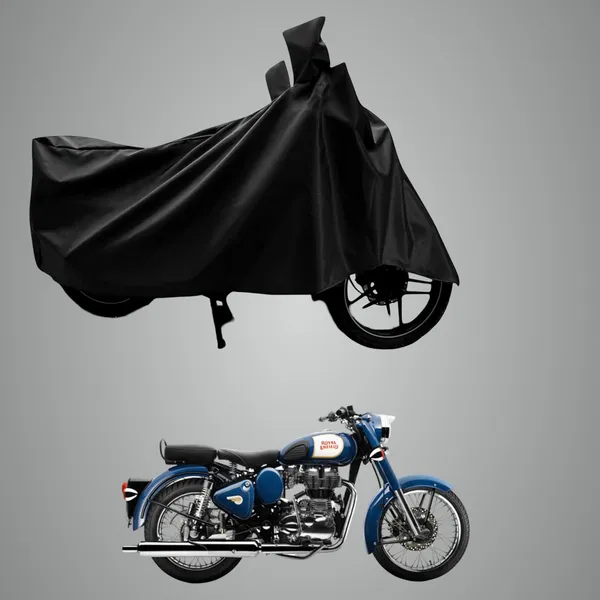 New_Royal_Enfields_Bullet_350_Water_Resistant_-_UV_Protection_&_Dust_Proof_Full_Bike_-_Scooty_Two_Wheeler_Body_Cover_For_Royal_Enfields_Bullet_350_(Black_Ka-392)