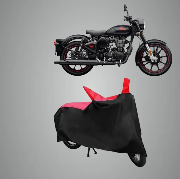 New_Royal_Enfields_Classic_350_Water_Resistant_-_UV_Protection_&_Dust_Proof_Full_Bike_-_Scooty_Two_Wheeler_Body_Cover_For_Royal_Enfields_Classic_350_(Red_Black)