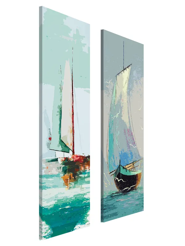 Premium_Canvas_Print_Of_Sailboat_At_Sea-A_Art_-_12InchX36Inch_Stretched_And_Framed_In_Teakwood_With_Back_Support