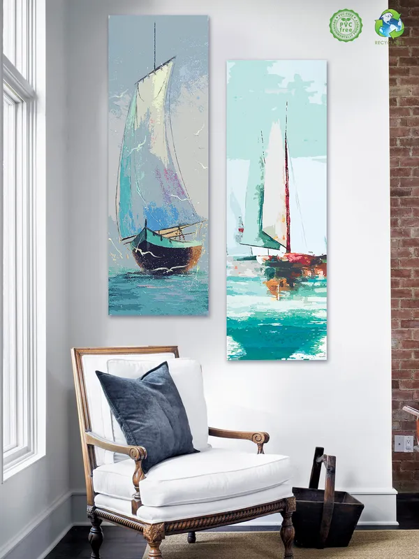 Premium_Canvas_Print_Of_Sailboat_At_Sea-A_Art_-_12InchX36Inch_Stretched_And_Framed_In_Teakwood_With_Back_Support