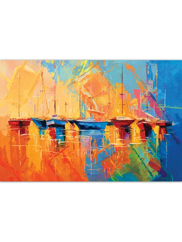 Premium_Canvas_Print_Of_Abstract_Art_Of_Boat_At_Sea-A_Art_-_16InchX24Inch_Stretched_And_Framed_In_Teakwood_With_Back_Support