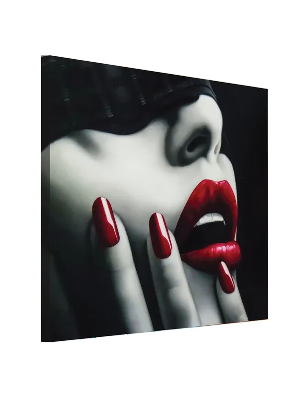 Premium_Canvas_Print_Of_Beautiful_Red_Lips_Art_-_24InchX24Inch_Stretched_And_Framed_In_Teakwood_With_Back_Support
