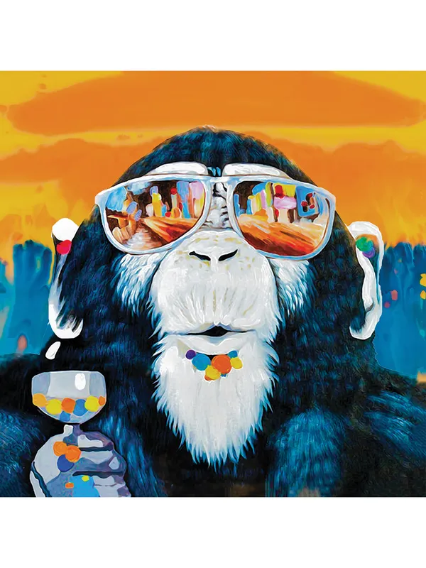 Premium_Canvas_Print_Of_Quirky_Chimpanze_Art_-_24InchX24Inch_Stretched_And_Framed_In_Teakwood_With_Back_Support