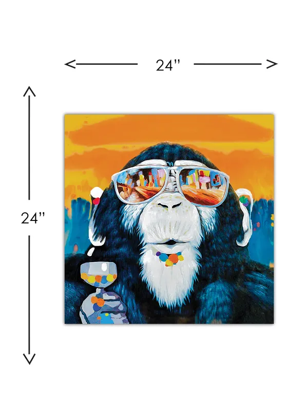 Premium_Canvas_Print_Of_Quirky_Chimpanze_Art_-_24InchX24Inch_Stretched_And_Framed_In_Teakwood_With_Back_Support