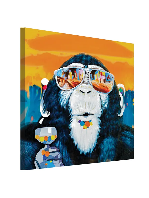 Premium_Canvas_Print_Of_Quirky_Chimpanze_Art_-_24InchX24Inch_Stretched_And_Framed_In_Teakwood_With_Back_Support