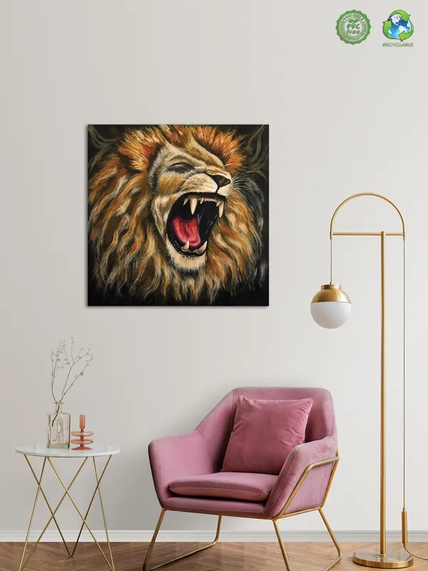 Premium_Canvas_Print_Of_Abstract_Lion_Roar_Art_-_24InchX24Inch_Stretched_And_Framed_In_Teakwood_With_Back_Support