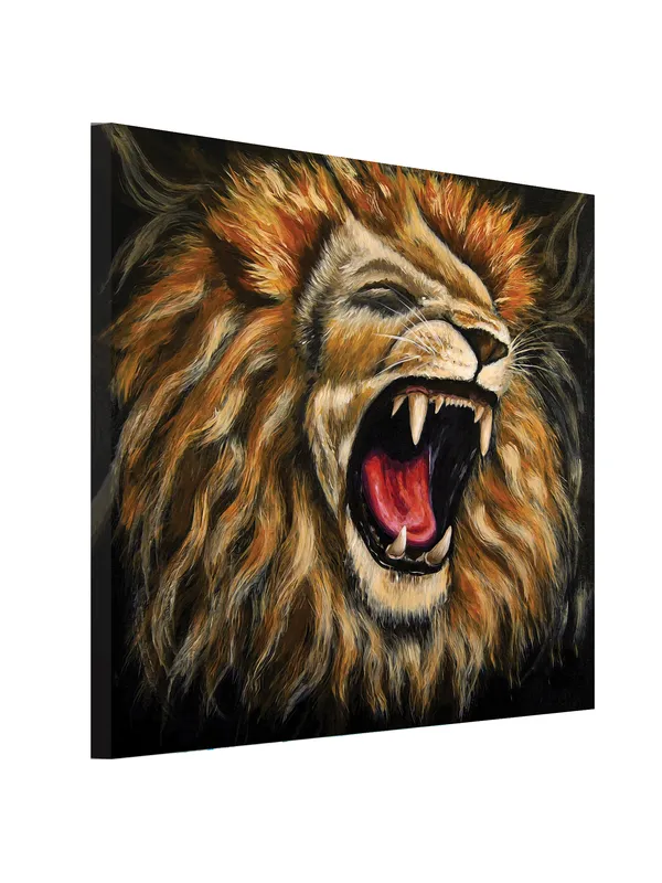 Premium_Canvas_Print_Of_Abstract_Lion_Roar_Art_-_24InchX24Inch_Stretched_And_Framed_In_Teakwood_With_Back_Support