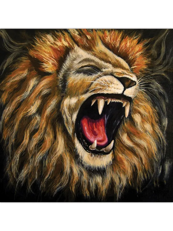 Premium_Canvas_Print_Of_Abstract_Lion_Roar_Art_-_24InchX24Inch_Stretched_And_Framed_In_Teakwood_With_Back_Support