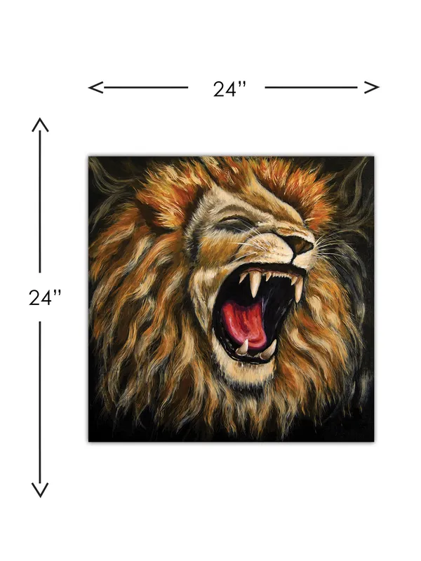 Premium_Canvas_Print_Of_Abstract_Lion_Roar_Art_-_24InchX24Inch_Stretched_And_Framed_In_Teakwood_With_Back_Support