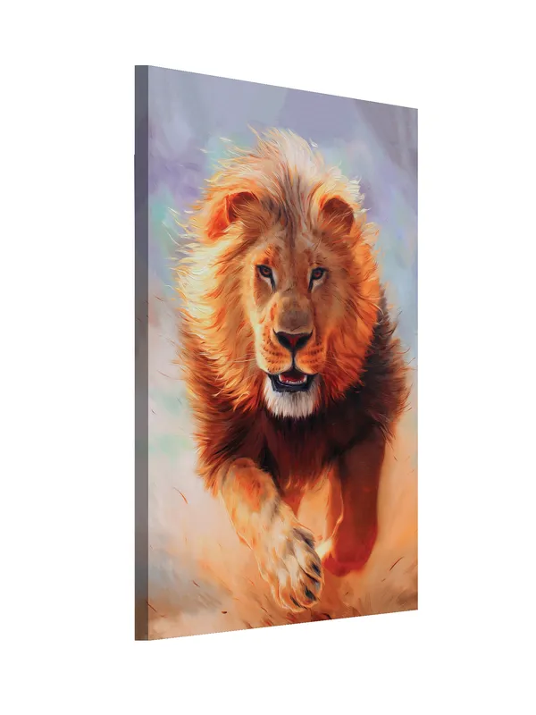 Premium_Canvas_Print_Of_Majestic_Lion_Art_-_16InchX24Inch_Stretched_And_Framed_In_Teakwood_With_Back_Support