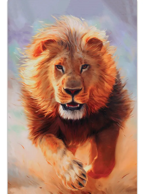 Premium_Canvas_Print_Of_Majestic_Lion_Art_-_16InchX24Inch_Stretched_And_Framed_In_Teakwood_With_Back_Support
