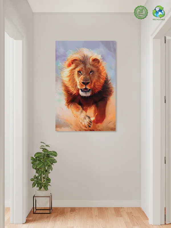 Premium_Canvas_Print_Of_Majestic_Lion_Art_-_16InchX24Inch_Stretched_And_Framed_In_Teakwood_With_Back_Support