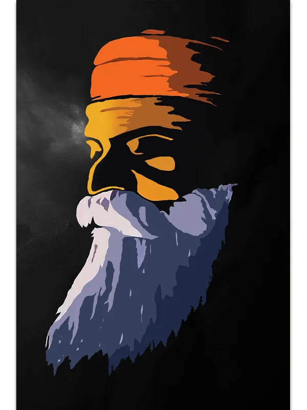 Premium_Canvas_Print_Of_Abstract_Guru_Nanak_Art_-_16InchX24Inch_Stretched_And_Framed_In_Teakwood_With_Back_Support