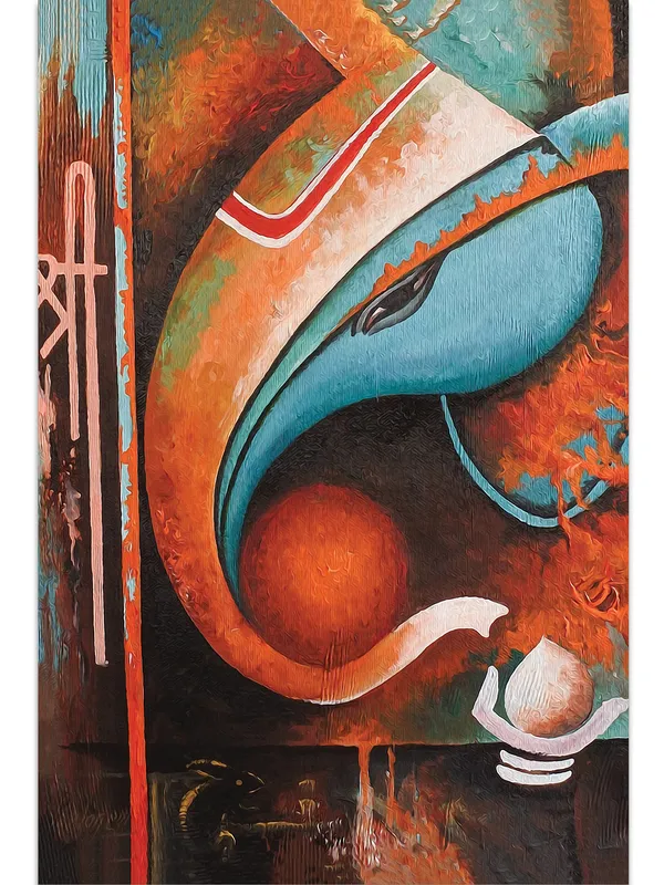 Premium_Canvas_Print_Of_Abstract_Ganesha-A_Art_-_16InchX24Inch_Stretched_And_Framed_In_Teakwood_With_Back_Support