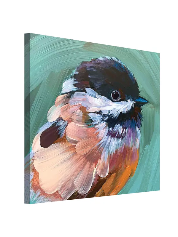 Premium_Canvas_Print_Of_Black-Capped_Chickadee_Art_-_24InchX24Inch_Stretched_And_Framed_In_Teakwood_With_Back_Support