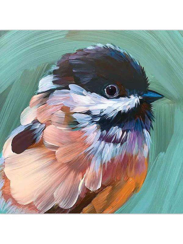Premium_Canvas_Print_Of_Black-Capped_Chickadee_Art_-_24InchX24Inch_Stretched_And_Framed_In_Teakwood_With_Back_Support