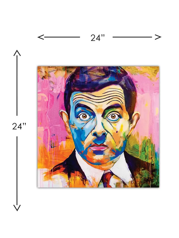 Premium_Canvas_Print_Of_Abstract_Mr._Bean_Art_-_24InchX24Inch_Stretched_And_Framed_In_Teakwood_With_Back_Support