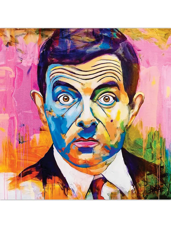 Premium_Canvas_Print_Of_Abstract_Mr._Bean_Art_-_24InchX24Inch_Stretched_And_Framed_In_Teakwood_With_Back_Support