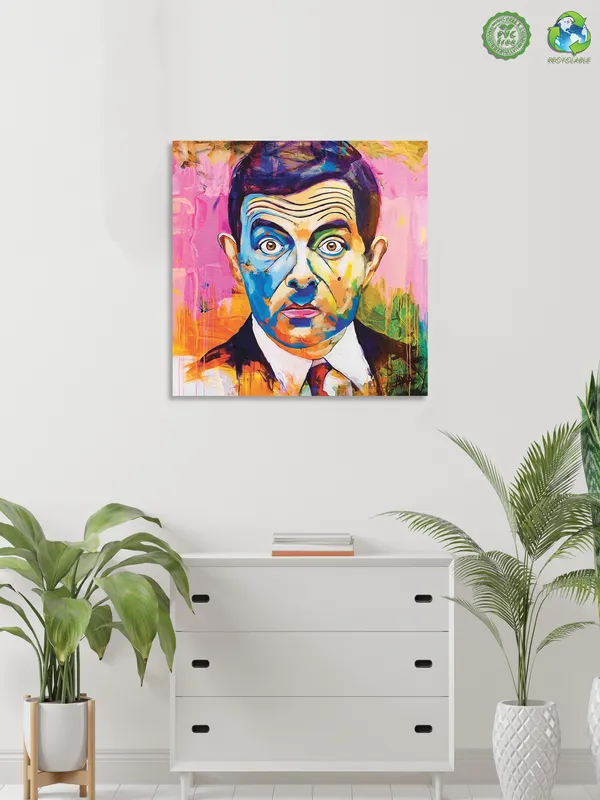 Premium_Canvas_Print_Of_Abstract_Mr._Bean_Art_-_24InchX24Inch_Stretched_And_Framed_In_Teakwood_With_Back_Support