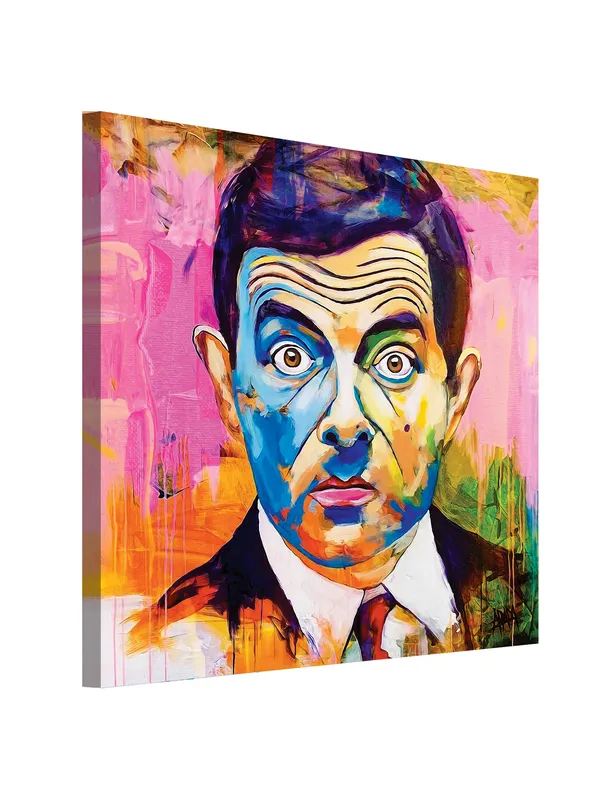 Premium_Canvas_Print_Of_Abstract_Mr._Bean_Art_-_24InchX24Inch_Stretched_And_Framed_In_Teakwood_With_Back_Support