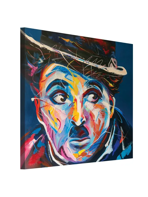 Premium_Canvas_Print_Of_Abstract_Charlie_Chaplin-A_Art_-_24InchX24Inch_Stretched_And_Framed_In_Teakwood_With_Back_Support