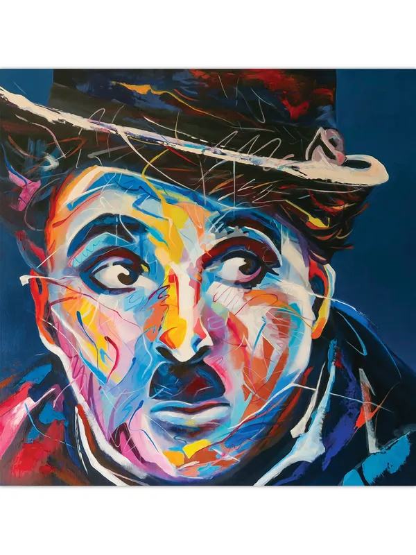 Premium_Canvas_Print_Of_Abstract_Charlie_Chaplin-A_Art_-_24InchX24Inch_Stretched_And_Framed_In_Teakwood_With_Back_Support