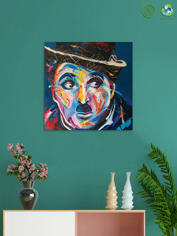 Premium_Canvas_Print_Of_Abstract_Charlie_Chaplin-A_Art_-_24InchX24Inch_Stretched_And_Framed_In_Teakwood_With_Back_Support