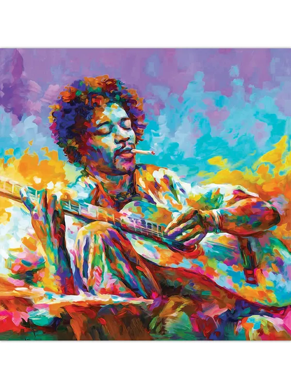 Premium_Canvas_Print_Of_Abstract_Bob_Marley_Playing_Guitar_Art_-_24InchX24Inch_Stretched_And_Framed_In_Teakwood_With_Back_Support