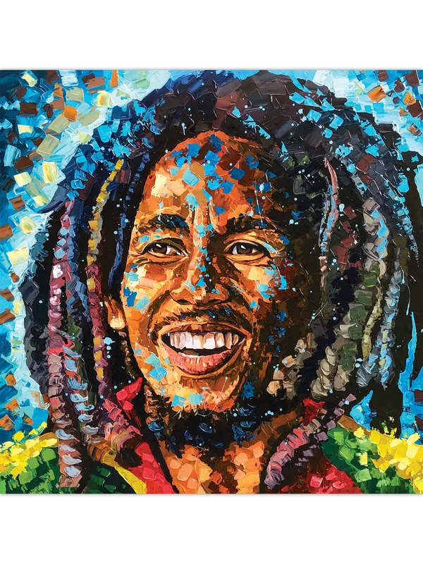 Premium_Canvas_Print_Of_Abstract_Bob_Marley-B_Art_-_24InchX24Inch_Stretched_And_Framed_In_Teakwood_With_Back_Support