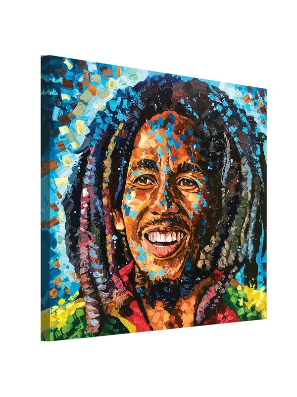 Premium_Canvas_Print_Of_Abstract_Bob_Marley-B_Art_-_24InchX24Inch_Stretched_And_Framed_In_Teakwood_With_Back_Support
